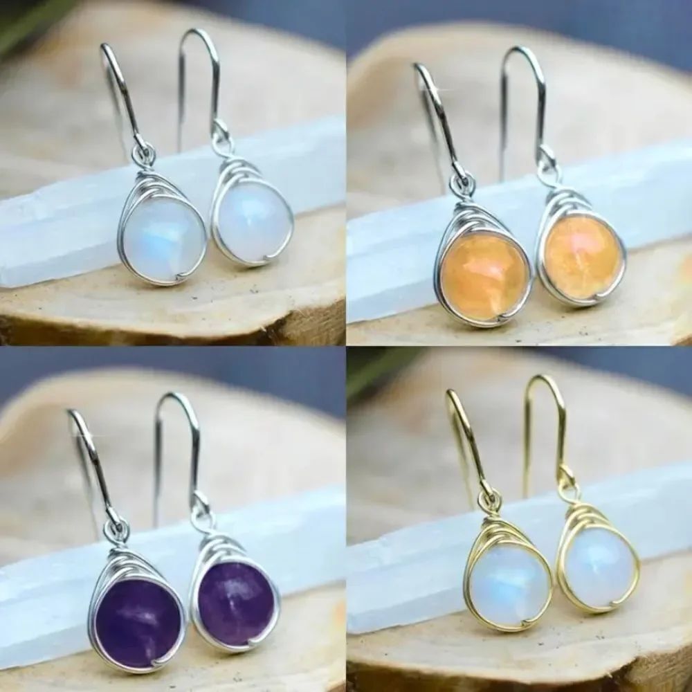 ✨🆓✨ BoHo Vintage Inspired Silver Plated Hook Natural Stone Drop Earrings✨
